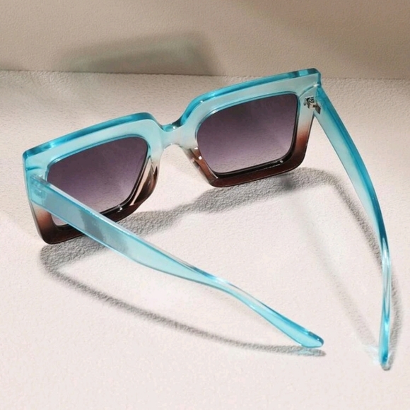 Ombre Sunglasses Square Frame Beautiful Sunglasses Radiant Brown and Blue - Picture 14 of 14